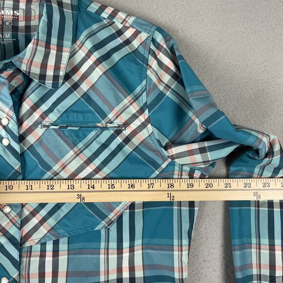 Simms Fishing Shirt Womens Medium Plaid Nylon Pearl Snap Western Outdoors - Picture 8 of 14